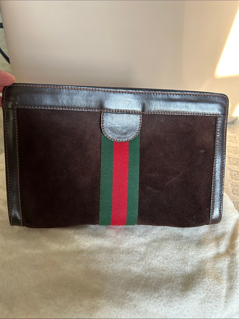 Vintage Gucci Suede Clutch in Chocolate Suede